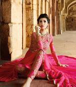 Pink georgette semi stitched wedding gown stlye anarkali