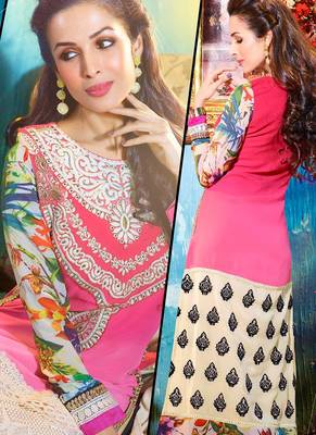 Pink georgette semi stitched wedding straight cut suit 2