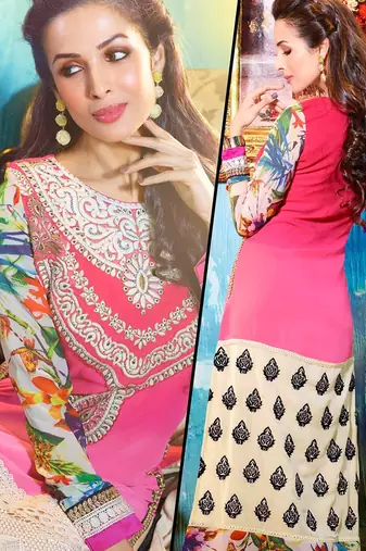 Pink georgette semi stitched wedding straight cut suit
