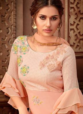 Peach georgette semi stitched party palazzo suit 2