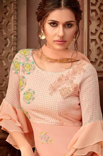 Peach georgette semi stitched party palazzo suit