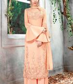 Peach silk semi stitched party palazzo suit