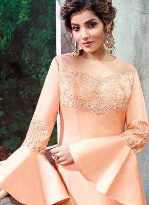 Peach silk semi stitched party palazzo suit 3