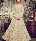 Beige georgette semi stitched wedding anarkali with jacket