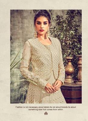 Beige georgette semi stitched wedding anarkali with jacket 2