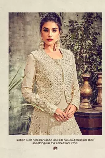 Beige georgette semi stitched wedding anarkali with jacket