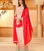 Pink georgette semi stitched party straight cut suit