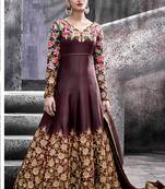 Brown silk semi stitched wedding abaya anarkali