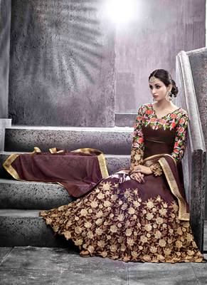 Brown silk semi stitched wedding abaya anarkali 2