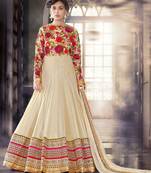 Beige net & silk semi stitched wedding abaya style anarkali