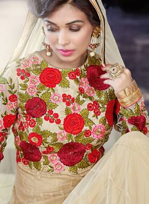 Beige net & silk semi stitched wedding abaya style anarkali 2