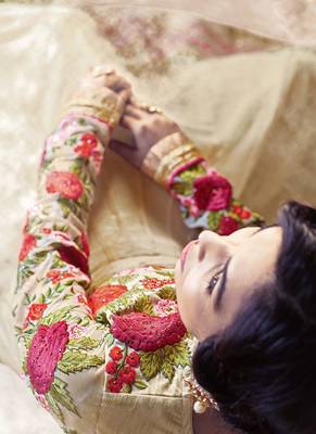 Beige net & silk semi stitched wedding abaya style anarkali 3