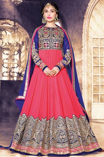 Pink georgette & velvet semi stitched wedding floor length anarkali