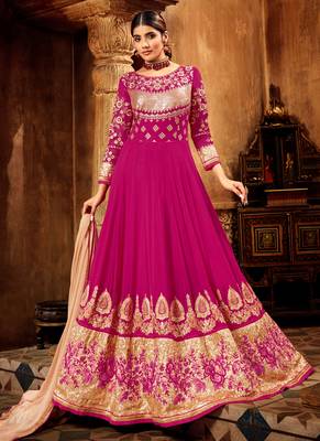 Pink georgette semi stitched wedding floor length anarkali 1