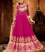 Pink georgette semi stitched wedding floor length anarkali