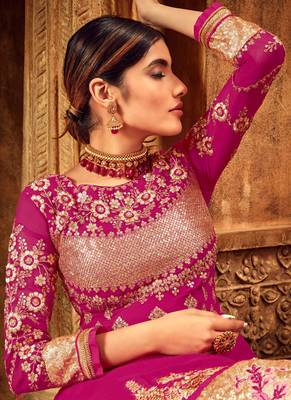 Pink georgette semi stitched wedding floor length anarkali 2