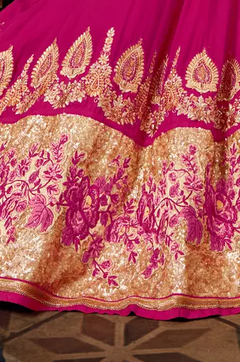 Pink georgette semi stitched wedding floor length anarkali