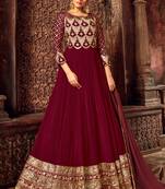 Maroon georgette semi stitched wedding floor length anarkali