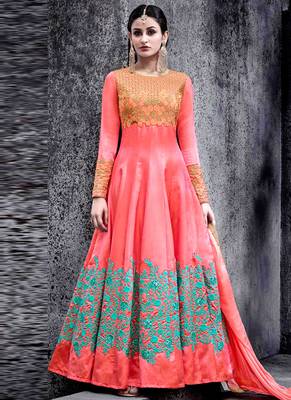 Pink silk semi stitched wedding abaya anarkali 1