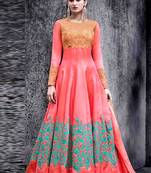 Pink silk semi stitched wedding abaya anarkali