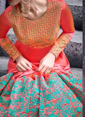 Pink silk semi stitched wedding abaya anarkali 3
