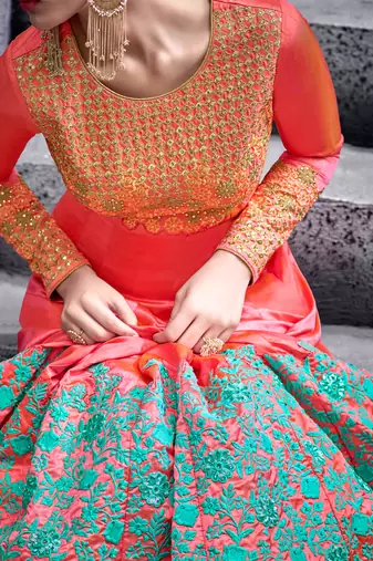 Pink silk semi stitched wedding abaya anarkali
