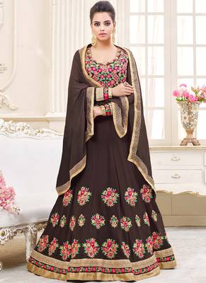 Brown georgette semi stitched wedding floor length anarkali churidar 1