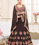 Brown georgette semi stitched wedding floor length anarkali churidar