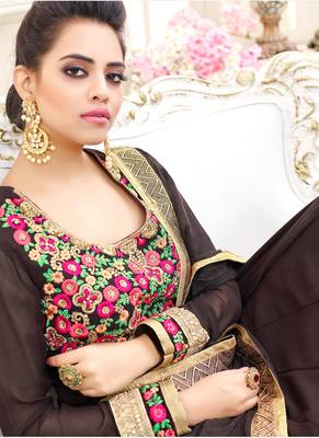 Brown georgette semi stitched wedding floor length anarkali churidar 3