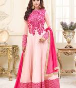 Pink georgette & silk semi stitched wedding gown anarkali