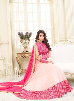 Pink georgette & silk semi stitched wedding gown anarkali 3