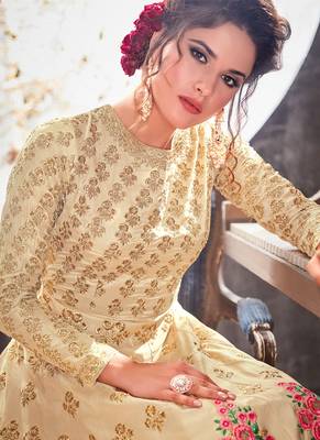 Beige silk semi stitched wedding gown anarkali 2