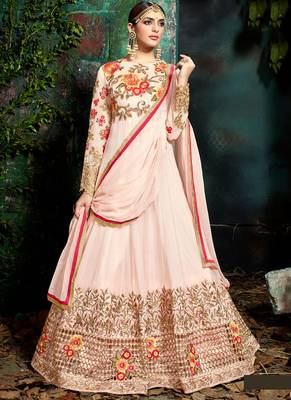 Pink georgette semi stitched wedding anarkali suit 1