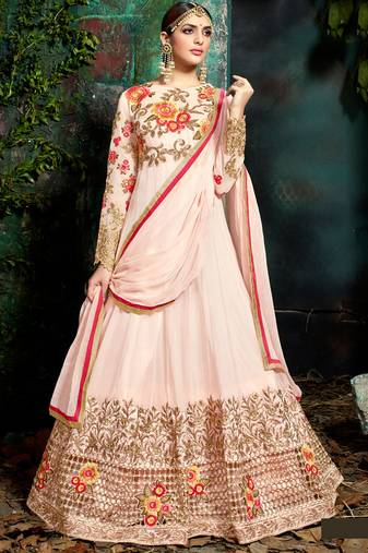 Pink georgette semi stitched wedding anarkali suit