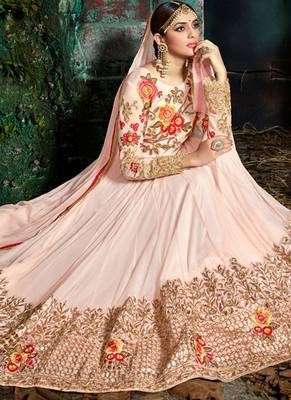 Pink georgette semi stitched wedding anarkali suit 2