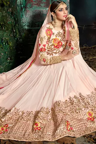 Pink georgette semi stitched wedding anarkali suit