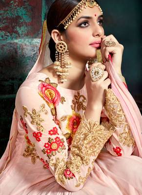 Pink georgette semi stitched wedding anarkali suit 3