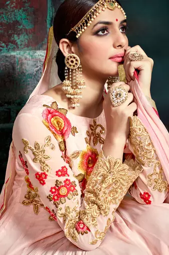 Pink georgette semi stitched wedding anarkali suit