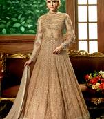 Beige net semi stitched wedding floor length anarkali churidar