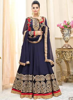 Blue georgette semi stitched wedding abaya anarkali 1