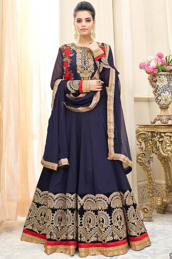 Blue georgette semi stitched wedding abaya anarkali