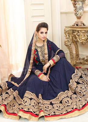 Blue georgette semi stitched wedding abaya anarkali 2