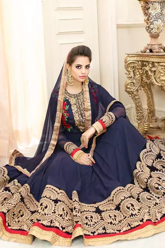 Blue georgette semi stitched wedding abaya anarkali