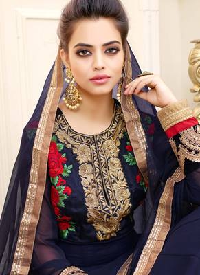 Blue georgette semi stitched wedding abaya anarkali 3