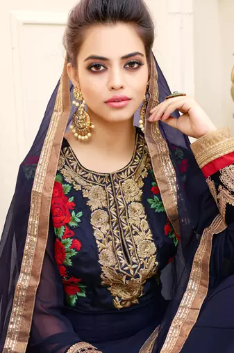 Blue georgette semi stitched wedding abaya anarkali