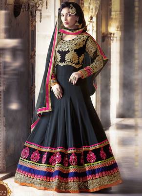 Black georgette semi stitched wedding anarkali churidar 1
