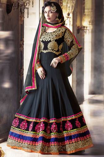 Black georgette semi stitched wedding anarkali churidar