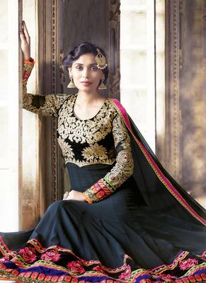 Black georgette semi stitched wedding anarkali churidar 2