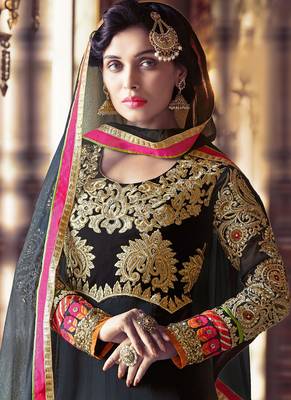 Black georgette semi stitched wedding anarkali churidar 3