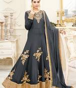 Grey chiffon & silk semi stitched wedding abaya anarkali